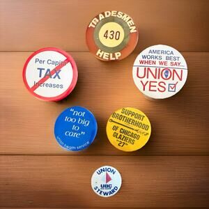 Vintage Labor Union & Political Button Lot – Chicago 27 – Tradesmen Union Pins